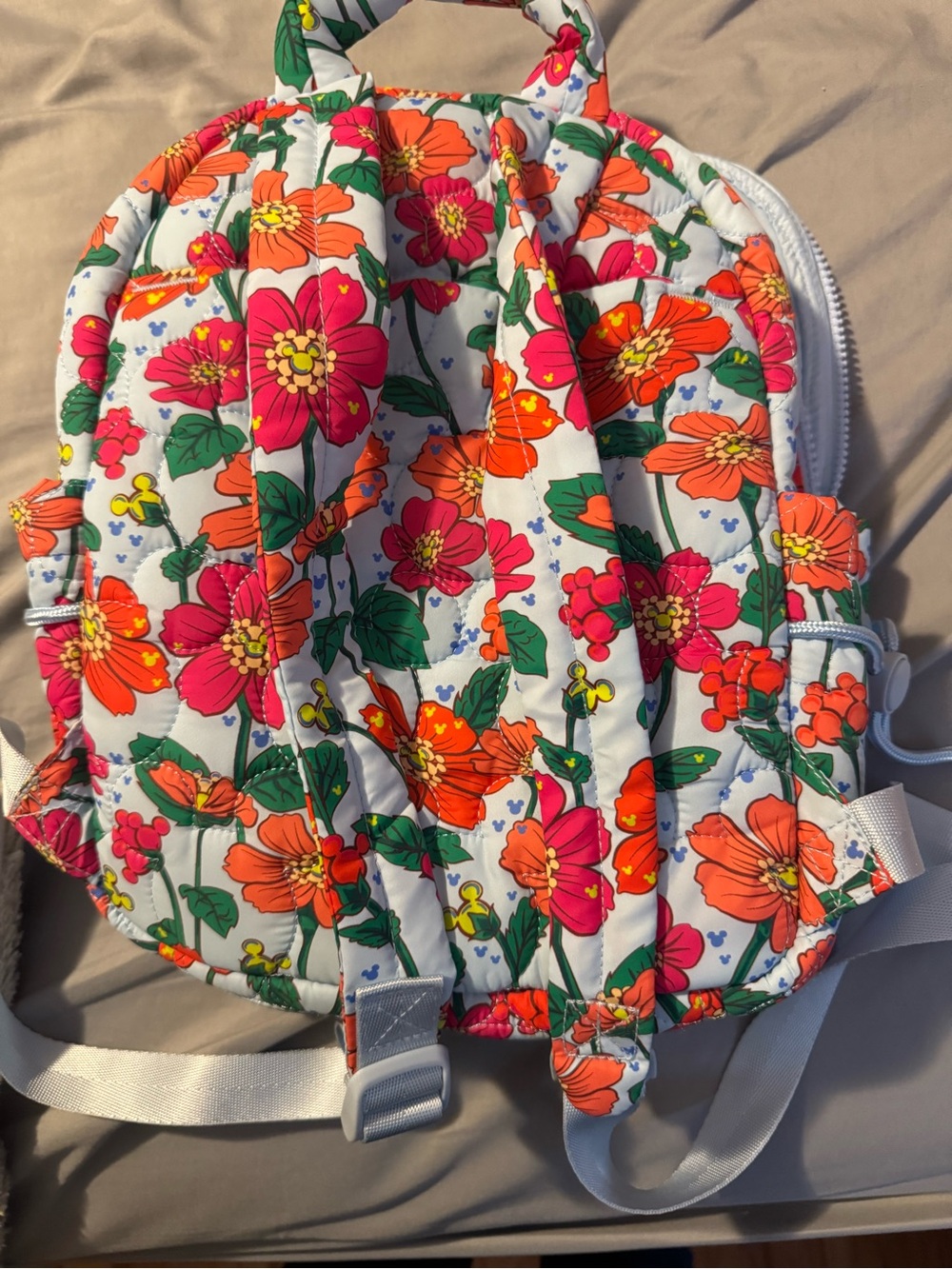 Vera Bradley White Mini Mickey Meadows  Backpack with Orange & Pink Floral Print - Picture 2 of 4